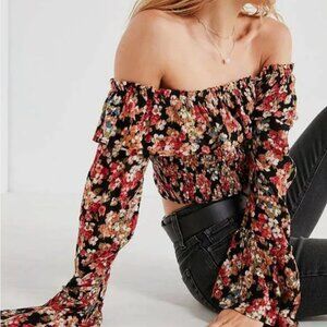 Kimchi Blue Urban Outfitters Kimora Smocked Ruffle Off-The-Shoulder Crop Top